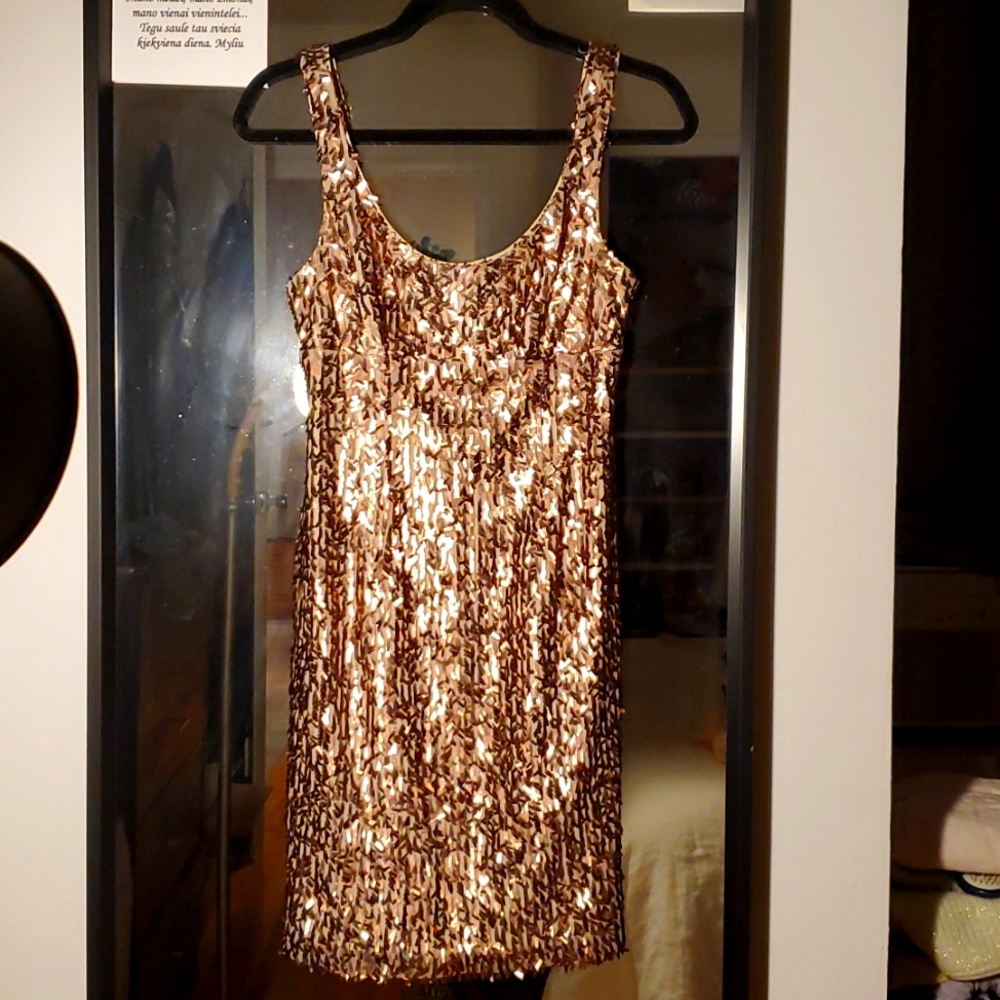Striking going out dress with brushed gold sequins